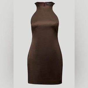 NWT Ten By Babaton Racerback Mini Brown Satin Dress